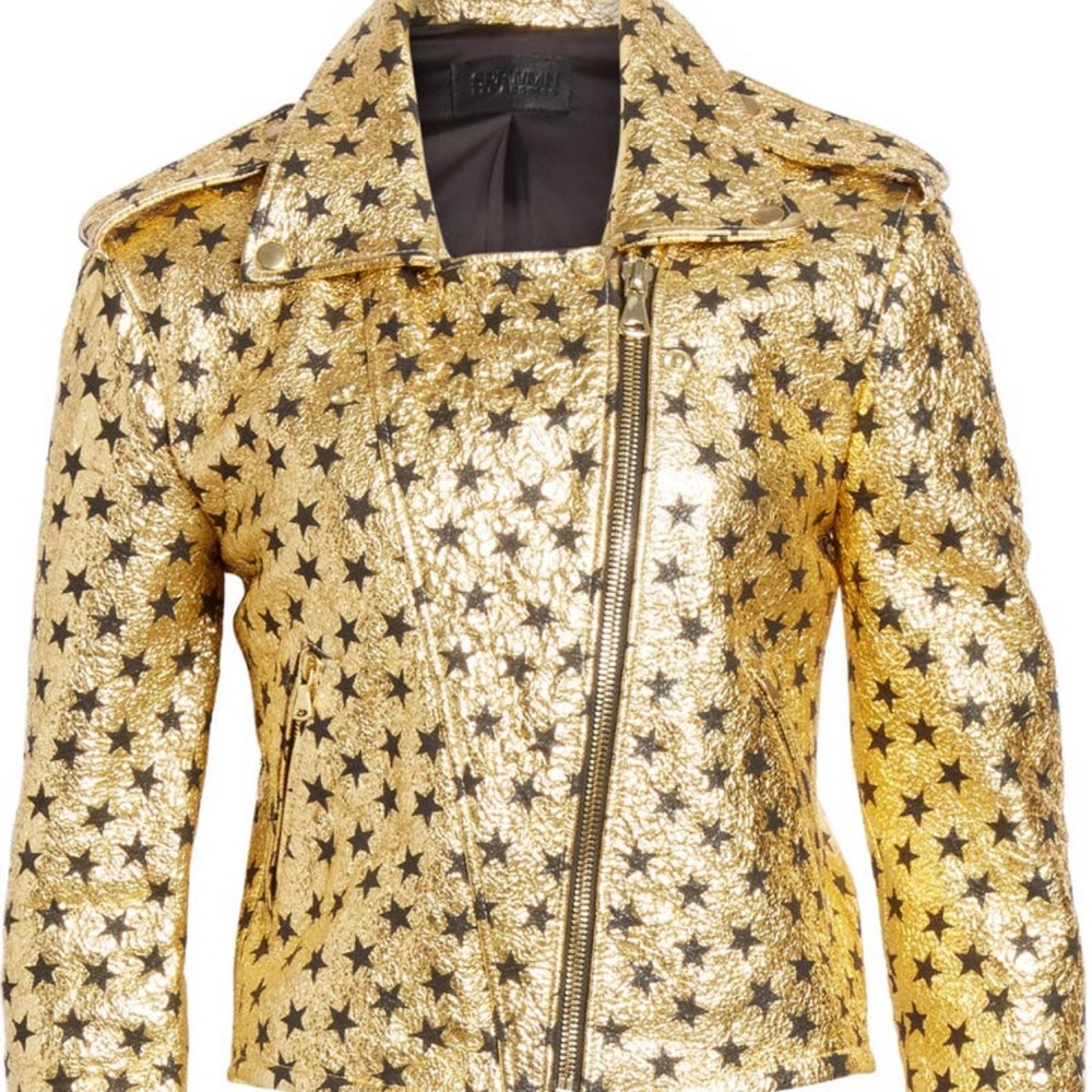 SPRWMN star leather Moto jacket in gold